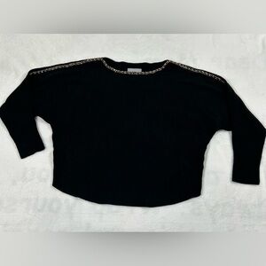 Liv Milano Black Cropped Sweater Size Large Chain Detail 3/4 Sleeves Batwing
